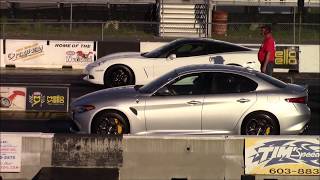 C6 Corvette vs Alfa Romeo Giulia Quadrifoglio 14 Mile Drag Races [upl. by Kampmann974]