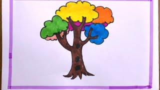 How To Draw Tree With Color Step By StepTree Drawing [upl. by Tristram623]