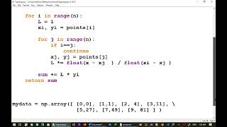 27 Numerical Analysis Lagrange Interpolating Polynomial implementation with Python [upl. by Irrek]