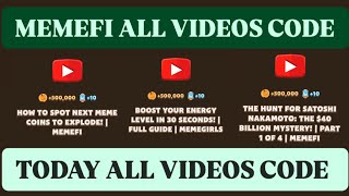 Memefi all video codes  Memefi youtube video code I memefi video code today  memefi video code [upl. by Remliw]