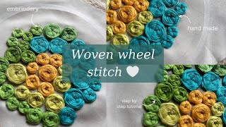 How to do a Woven Wheel Stitch step by step tutorial  basic embroidery stitching [upl. by Starkey649]