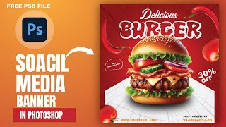 How to Make Social Media Food Banner  Adobe Photoshop [upl. by Ardnak]