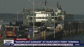 Hard landing Ferry crash damages vessel and Fauntleroy Terminal  FOX 13 Seattle [upl. by Roseann]