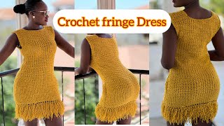 How to crochet a simple Fringe DressEasy crochet V Dress with Fringescrochetdresscrochet [upl. by Meelak]