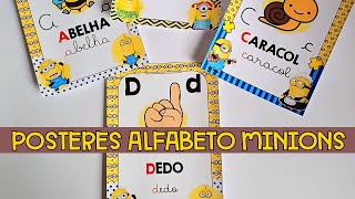 PÔSTERES ALFABETO DE PAREDE TEMA MINIONS A4  DECORAÇÃO DE SALA DE AULA ideiasepalavras [upl. by Ael]