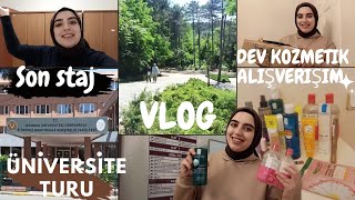 VLOG 💁ÜNIVERSITE TURU 👩‍🎓DEV KOZMETIK CILT BAKIMI ALIŞVERIŞIM 🛍️💄 SON STAJ 👩‍⚕️ SON SINAV 🙈 [upl. by Laersi802]