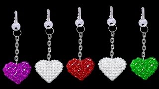 How To Make Crystal Beads Keychains At Home  DIY Home Made Keychains  ♥Heart♥ [upl. by Barnett]