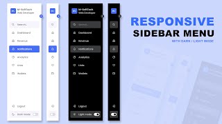 Responsive Sidebar Menu in HTML CSS amp JavaScript  DarkLight Mode [upl. by Ashwell]