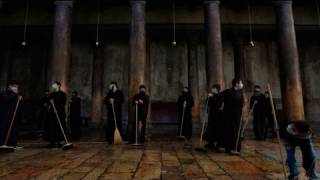 Orthodox priests clash in Bethlehem broom fight [upl. by Mraz129]