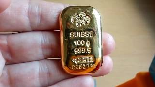 goldbullion goldbar goldinvestiment 👉 100 gram gold bar Pamp Suisse [upl. by Nwadrebma]