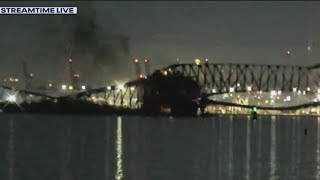 Baltimore Key Bridge rescues underway after ship collision collapse [upl. by Ennairol]