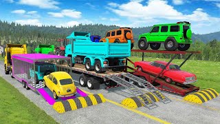 TRANSPORTING PIXAR CARS amp FRUITS WITH COLORED amp JOHN DEERE vs CLAAS vs TRACTORS  BeamNGdrive 962 [upl. by Notsehc653]