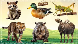 Cute Animal Sounds and Clips Raccoon Duck Grasshopper Tiger Hippopotamus Moose [upl. by Berkshire]