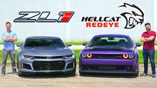 2019 Dodge Hellcat Redeye vs Chevrolet Camaro ZL1  Horsepower Wars [upl. by Malinin]