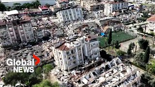 Drone video shows scale of devastation in Turkey Syria following deadly earthquake [upl. by Anaer607]