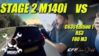 BMW M140i Stage 2 Review VS C63s Audi RS3 amp BMW M3  B58 sound [upl. by Hesper]