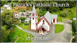 Akaroa New Zealand  ST PATRICKS CATHOLIC CHURCH  Drone flyover [upl. by Halil]