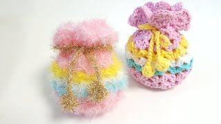 수세미뜨기 행운의 복주머니 수세미 Crochet korean traditional lucky bag Crochet dish scrubber [upl. by Namso982]