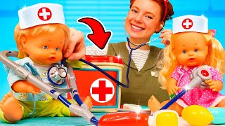 Irene und Nenuco Puppen  Arzt Genehmigung vor dem Wettbewerb  Spielzeug Video für Kinder [upl. by Wellington]