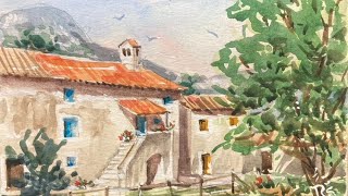 Easy Watercolor painting of a Peaceful Village Scene [upl. by Georges]