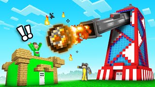 I BUILT A FIRE CANNON DEFENSE In Our Minecraft World revenge [upl. by Saleem]