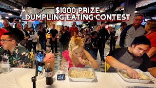 1000 PRIZE DUMPLING EATING CONTEST at Topanga Social in Canoga Park CA RainaisCrazy RainaHuang [upl. by Htebsil]