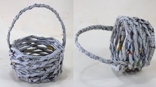 Paper basket How To Make A Basket At Home For Beginners  DIY Paper Craft Newspaper Craft Tutorial [upl. by Ykcub]