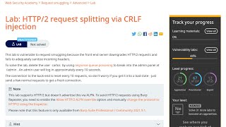 Web Security Academy  Request Smuggling  14  HTTP2 Request Splitting via CRLF Injection [upl. by Knudson80]