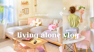 apartment room makeover 🏡🌸 minimal amp pinterest aesthetic new furniture slacking off living alone [upl. by Diogenes]