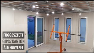 Gipszkarton Álmennyezet 25  How to install Metal Frame Ceiling Drywall using a Panel Lift [upl. by Clifford]