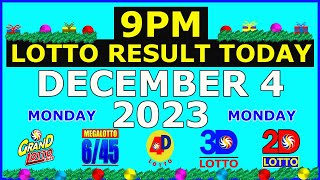 9pm Lotto Result Today December 4 2023 Monday [upl. by Ynney]