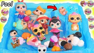 LOL Surprise Dolls Lil Sisters at Kinetic Sand Pool [upl. by Ahsaela]