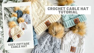 Crochet Cable Hat Pattern in Baby to Adult sizes  Free crochet pattern and tutorial [upl. by Paynter]