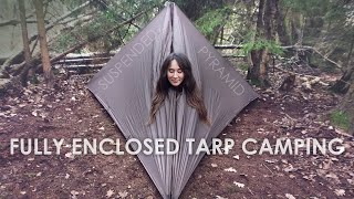 Fully Enclosed Tarp Camping • Pyramid Configuration  Sausage on Fire [upl. by Kentigera]