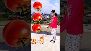 Rotating red tomato to cycle scooty Auto and car Vehicles names vfx magic video shorts [upl. by Oneil]