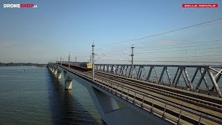 One shot Moerdijk spoorbrug Aerial footage of a train crossing the railway bridge [upl. by Auohc]