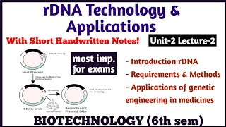 Recombinant DNA TechnologyPharmaceutical BiotechnologyUnit 2 B Pharmacy 6 SemAs Per PCILect2 [upl. by Eno]