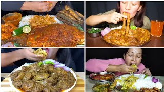 ASMR Eating Whole Fish Spicy Masala Curry Prawn Curry Mutton Intestine Chicken Curry Pattagobhi [upl. by Halilahk]