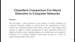 Classifiers Comparison For Attack Detection in Computer Networks [upl. by Pinebrook]