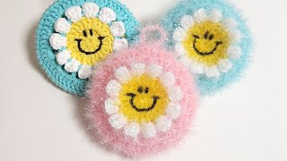 수세미뜨기 웃으면 복이와요 스마일수세미 Crochet smile flower Crochet dish scrubber [upl. by Alanna]