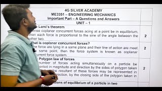 Engineering Mechanics Important Part A 2 marks Questions with answers Jan 2024 Anna University Sem 3 [upl. by Raynah]