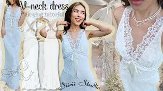 Vneck Dress With Lace Sewing Tutorial  Pattern Download [upl. by Kimbell]