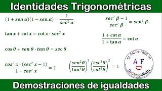 Identidades Trigonométricas  Demostraciones de igualdades  7 Ejercicios [upl. by Shuler]