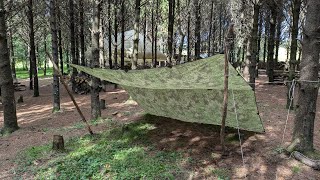 My favourite Tarp Set Up From Start To Finish Knots And All  Convertible lean too shelter [upl. by Zebedee912]