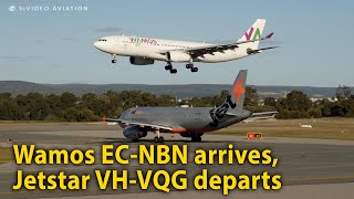 Wamos Air ECNBN arrives and Jetstar Airways VHVQG departs Perth Airport on RW03 [upl. by Niknar]