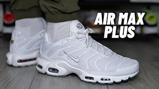 BEST ALL WHITE AIR MAX Nike Air Max Plus White On Feet Review [upl. by Asilav]