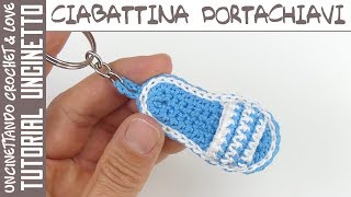 Tutorial Portachiavi Ciabatta ad Uncinetto tipo Adidas sub English Español [upl. by Joh]