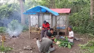 camping together building a simple shelter for overnight shelter to enjoy the view [upl. by Zins170]