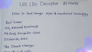 UBI LBO Letter 💌 Writing 2024  150 words  How to prepare a letter in Descriptive IBPS PO 📬 [upl. by Hedveh]