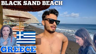 Black Sand Beach Santorini Greece🇬🇷  Volcanoes🌋  INDIAN IN GREECE [upl. by Nomelihp]